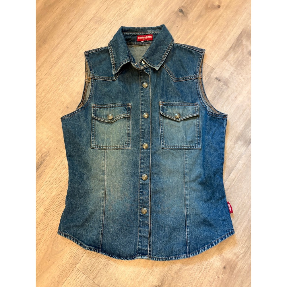 Y2K Guess Jeans Denim Fitted Vest Size S/M Western Button Up Cowgirl Festival